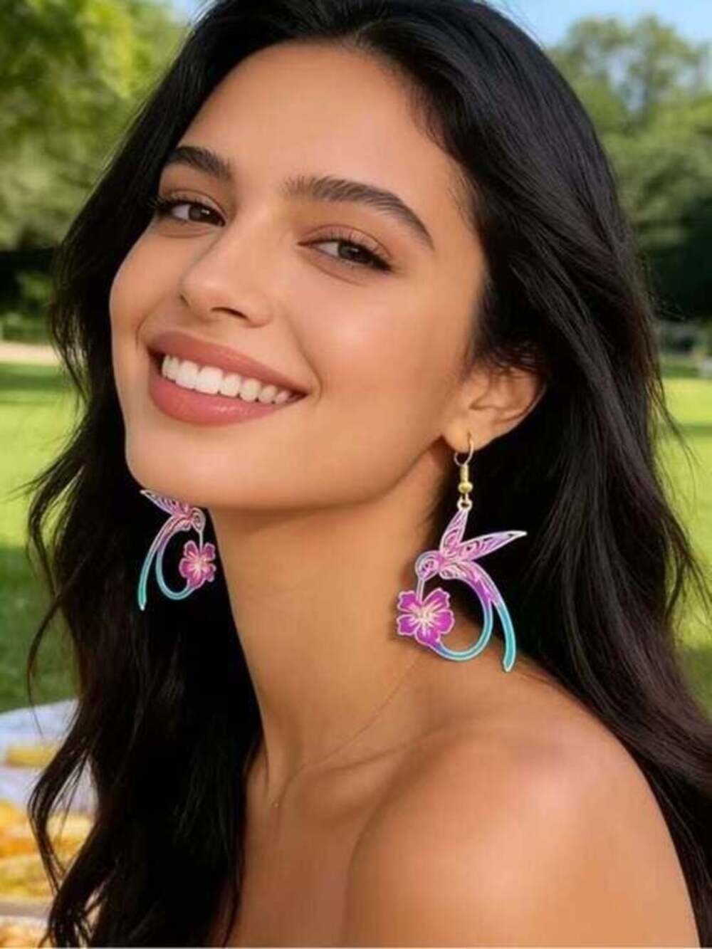 Pink & Teal Flat Metallic Drop Earrings